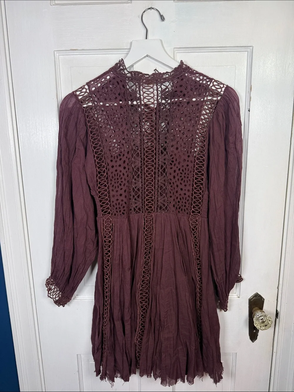 Free People One Karma Eyelet Mini Dress In Burgundy W2413 Sz S - Picture 9 of 10